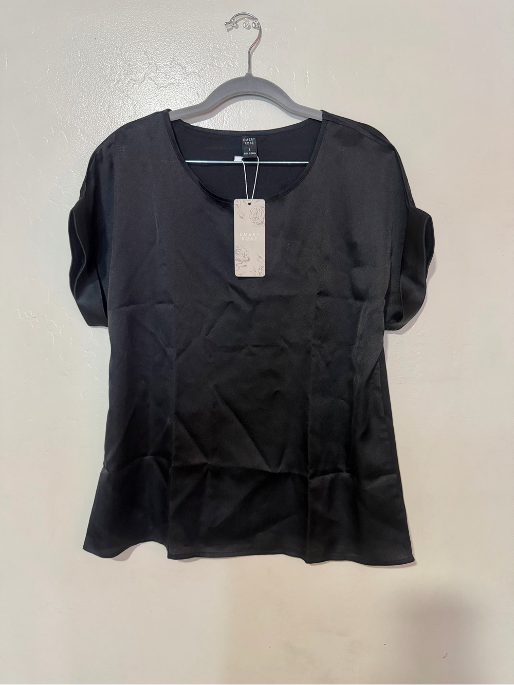 Eloquii Black Short-Sleeve Satin Blouse